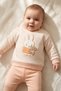 Mila 100% Cotton Striped Rabbit and Teddy Bear Embroidered Baby Girl Set - Seasonal Top and Bottom Set - 2