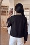 Women's Black Ethnic Embroidered Lined Jacket – Bohemian Style Floral Embroidered Stand Collar Design - 2