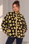 1061 Women's Daisy Patterned Fleece Sweatshirt with Side Pockets and Zipper