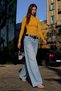 Women's Turtleneck Long Sleeve Ribbed Mustard Knitwear - 6