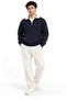 Navy Blue Men's Stand Collar Oversize Sweatshirt |   Collar Detailed 3 Thread Raster Model with Fleece Inside |   Color Blocked Off-Shoulder Long Sleeve |   Winter Sport Stylish Men's Clothing |   Modern Wide Cut - 4