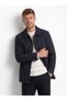 Men's Navy Blue Wool Blend Patterned Winter Coat - 4