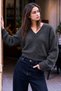 Women's V-Neck Long Sleeve Casual Anthracite Sweater - 2