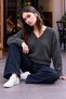 Women's V-Neck Long Sleeve Casual Anthracite Sweater - 6