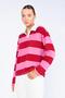 Women's Red Shirt Collar Thick Striped Sweatshirt - 3