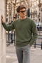 Men's Crew Neck Ribbed Knitwear Green Sweater - 5