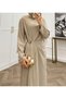 Dress with Shoulder and Pleated Buckle Detail - Stone - 2