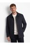 Men's Navy Blue Wool Blend Patterned Winter Coat - 2