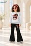 Winter, Spring, and Autumn Girls' Black Spanish Flared Bottoms and Gray Sweat Top