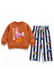 Girl's Duck Print Striped Top and Bottom Set - 2