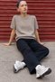 Women's Short Sleeve Crew Neck Premium Cream Sweatshirt - 2