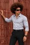 Men's Classic Stylish Long Classic Buttoned Gray Shirt - 4