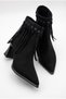 Women's Thick Heeled Pointed Toe Tasseled Design Studded Detail Black Suede Western Boots - 6