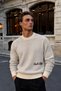 Men's Cool Life Embroidery Text Detailed Crew Neck Regular Fit Acrylic Cotton Blend Knitwear Sweater
