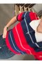 Red Polo Collar Wool Textured Striped Half Sleeve Knit Sweater - 1289 - 3