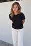 Women's Short Sleeve Crew Neck Basic Black Sweater - 3