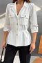 Women's White Double Pocket Elastic Waist Shirt Blouse - 4