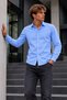 Men's Classic Collar Blue Premium Shirt - 4