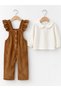 Velvet Ruffled Baby Girl Salopet Set - 3