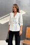 Women's White Double Pocket Elastic Waist Shirt Blouse - 2
