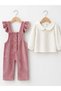 Velvet Ruffled Baby Girl Salopet Set - 3