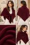 Burgundy Soft Textured Front-Tie Women's Shoulder Shawl - 3