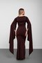 Brown Low-Cut Bat Sleeve Long Dress - 8