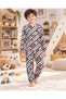 Boy's checkered and teddy bear print cream-colored long-sleeve cotton pajama set - 2