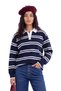Thin striped long sleeve polo collar t-shirt