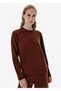 Rib Detail Round Neck Brown Cashmere Knitwear