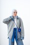 Women's Collar and Cuff Denim Detail Zippered Knitwear Cardigan Gray - 2