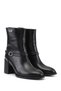 Women's Black Zippered Thick Heeled Boots - 5