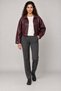 Women's burgundy leather jacket - belt detailed oversize leather jacket - 2