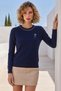 Navy Blue Crew Neck Long Sleeve Collar with Stone Detail, Glittering Stone Rose Emblem, Casual Knitwear Sweater 63 62 - 3