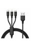 كابل USB-A إلى USB-C و Lightning و Micro USB مجدول 3 في 1، أسود اللون