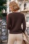 Brown V-Neck Long-Sleeved Ribbed Collar with Buckle and Glitter Casual Knitwear Sweater 62 59 - 8
