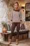 Brown Asymmetrical Collar Long Sleeve Striped Ribbed Hem Casual Knitwear Sweater 60 58 - 6