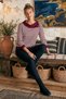 Burgundy Asymmetrical Collar Long Sleeve Striped Ribbed Hem Casual Knitwear Sweater 60 58 - 4