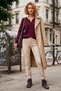 Burgundy V-Neck Long Sleeve Ribbed Collar with Buckle Glittery Casual Knitwear Sweater 62 59 - 7