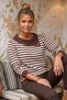Brown Asymmetrical Collar Long Sleeve Striped Ribbed Hem Casual Knitwear Sweater 60 58
