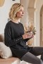 Black Round Neck Glittery Slit Casual Long Back Oversize Knitwear Sweater 75 68 - 3
