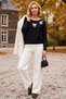Black Round Neck Long Sleeve Ribbon Patterned Collar with Stone Detail Casual Knitwear Sweater 63 60 - 3
