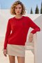 Red Crew Neck Long Sleeve Collar with Stone Detail, Glitter Stone and Rose Emblem Casual Knitwear Sweater 63 62 - 4