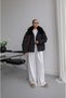 Black Elastic Waist Inflatable Coat with Fur Collar - 2