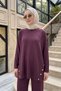Button Detailed Tunic and Trousers Knitwear Set 706 Claret Red - 3