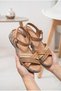 Women's Genuine Leather Cross-Strap Buckle Comfort Sandals Thick Sole - 3