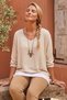 Italian Ecru Pool Collar Long Sleeve Palm Printed Double Set Sleeveless Combed Cotton Casual Knitwear Blouse 62 70 - 7