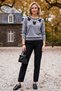 Gray Melange Round Neck Long Sleeve Ribbon Patterned Collar with Stone Detail Casual Knitwear Sweater 63 60 - 5