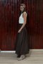 Coffee Pleated Skirt with Corsage - 3