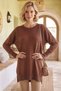 Light Brown Round Neck Glittery Slit Casual Long Back Oversize Knitwear Sweater 75 68 - 5